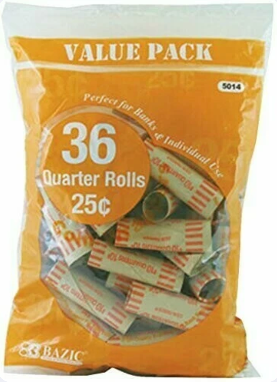 Envolturas para Monedas de 25¢ | Paquete de 36 Rollos para Quarters | Papel para Clasificación y Depósitos Bancarios