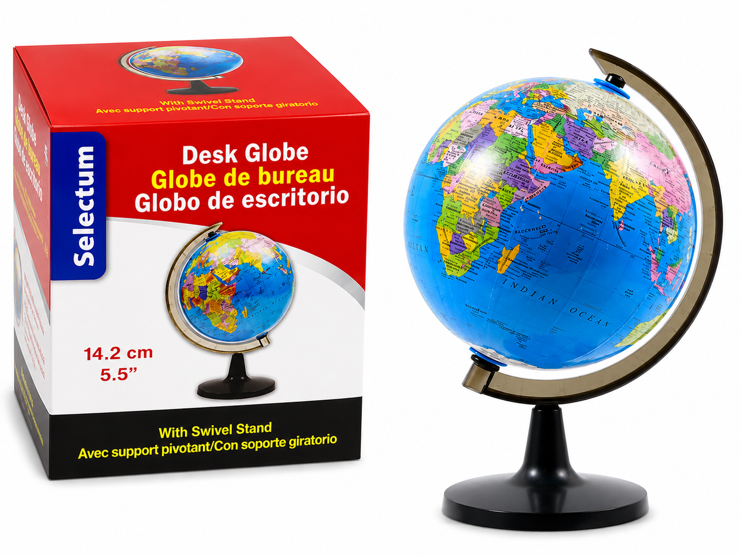 Globo Terráqueo de Escritorio Selectum 5.5" | Globo Giratorio con Soporte | Globo Educativo para Escuela, Oficina y Hogar
