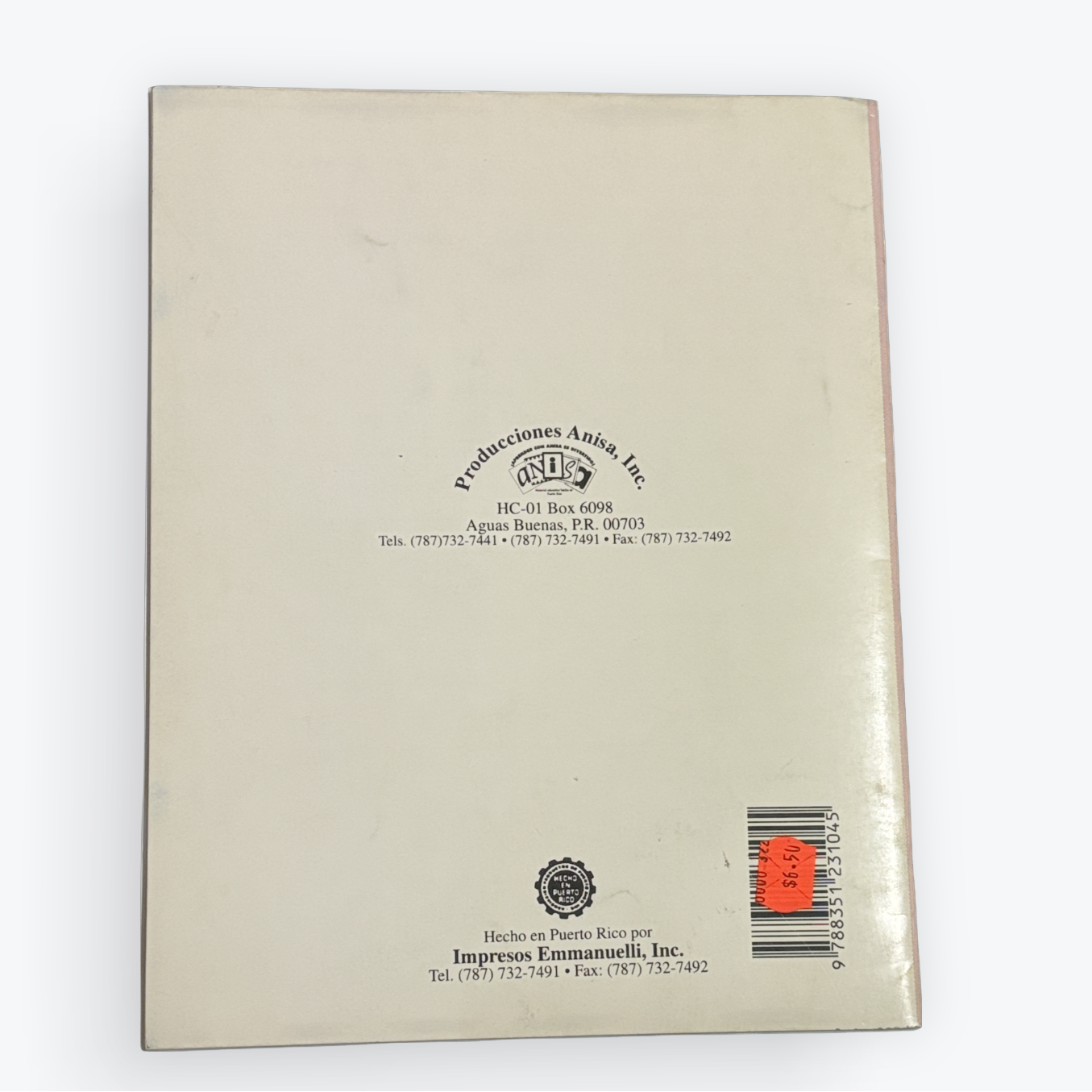 The back cover of a vintage Impression Entertainment, Inc. publication, likely a comic book or booklet, featuring a beige background with black text and a barcode with a red and orange sticker.