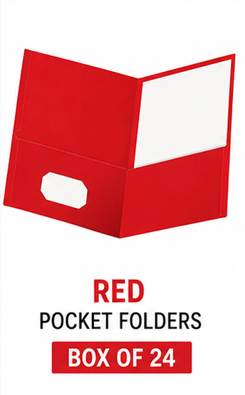 Red Two-Pocket Folders | Letter Size | Box of 24 | School, Office and; Presentation File Folders