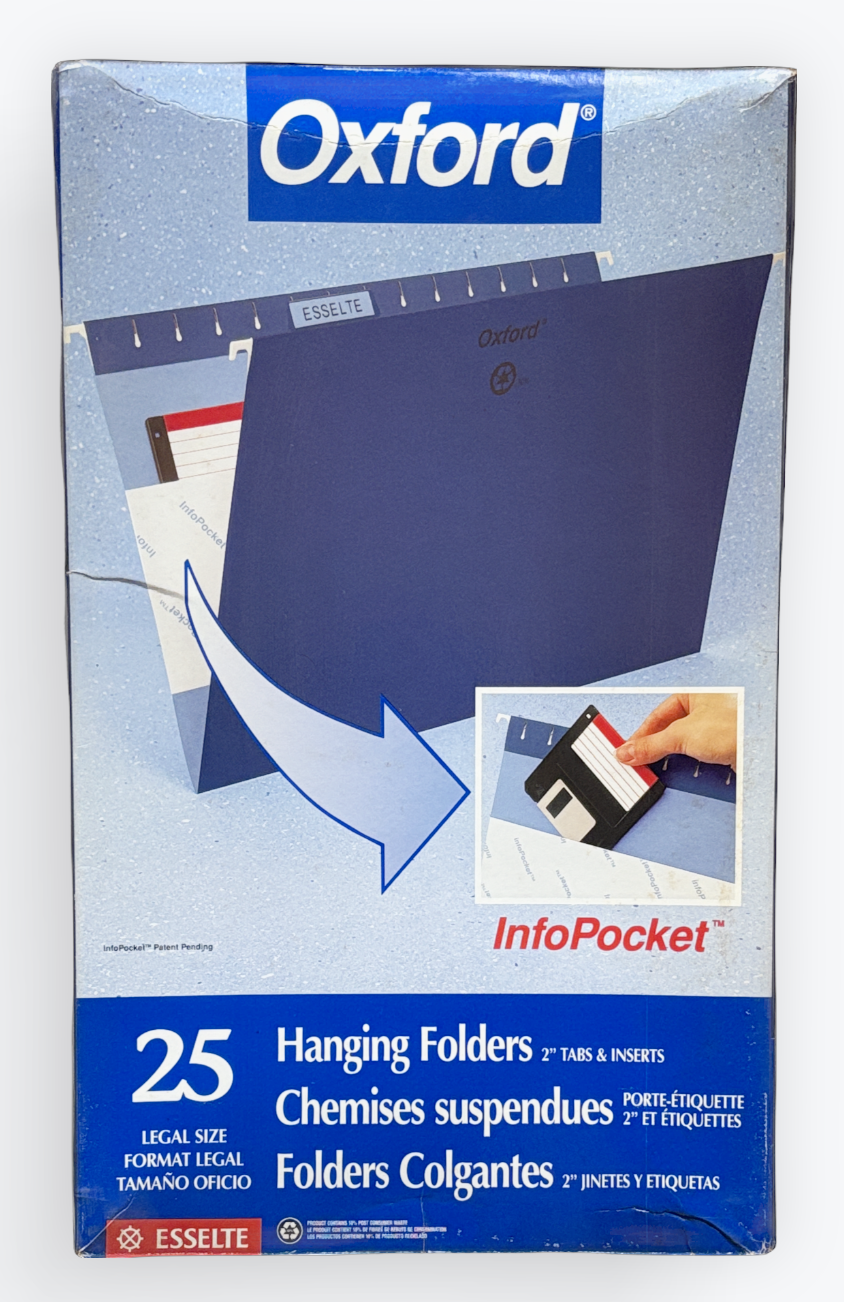 Oxford Exxelte Hanging Folders in blue, 25-pack, in its original retail packaging against a clean white background.