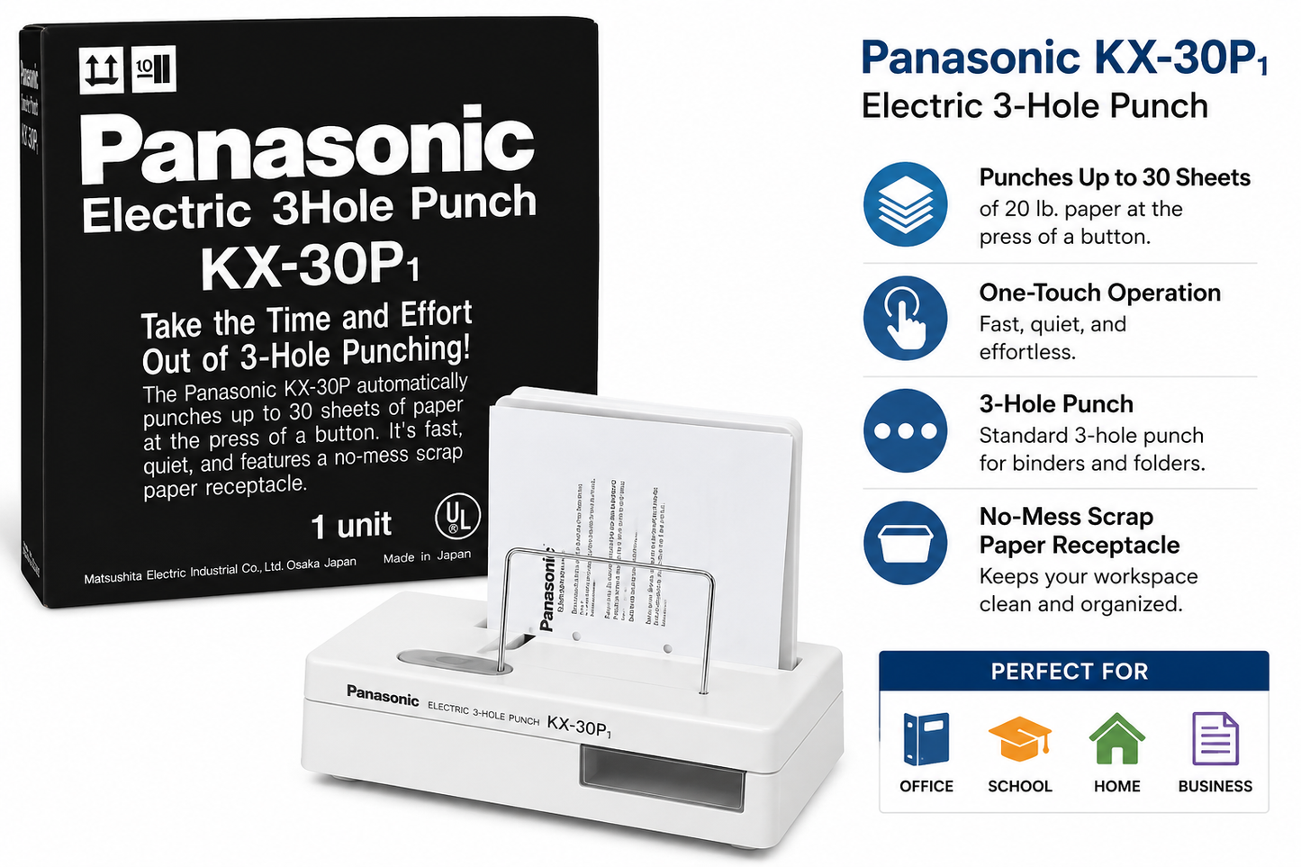 Panasonic KX-30P1 Commercial Electric 3-Hole Punch | Vintage NOS Made in Japan