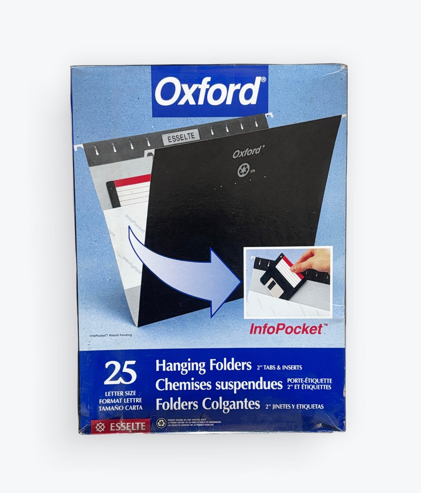 Esselte Oxford Hanging File Folders | Letter Size | Black | Box of 25 | Includes Tabs & Inserts | Filing Cabinet Organization