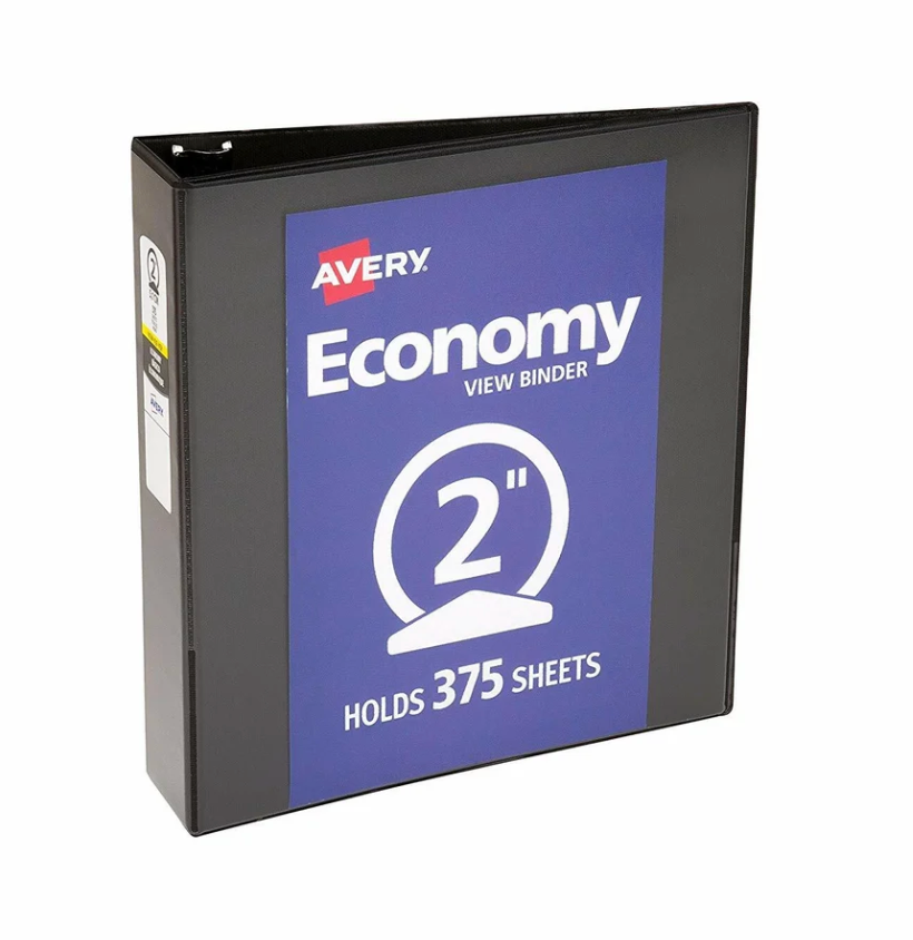 Carpeta Avery Economy View de 2 Pulgadas | Capacidad para 375 Hojas | Tamaño Carta | Binder de 3 Anillos | Negro y Otros Colores