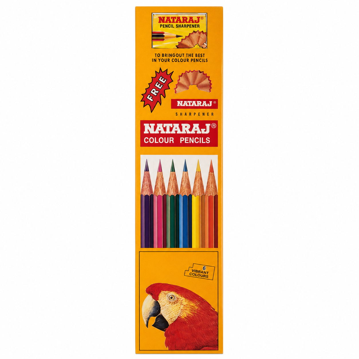 Nataraj® Colour Pencils | 6 Vibrant Colors | Includes FREE Sharpener | Student Art Supplies | School Coloring Pencils