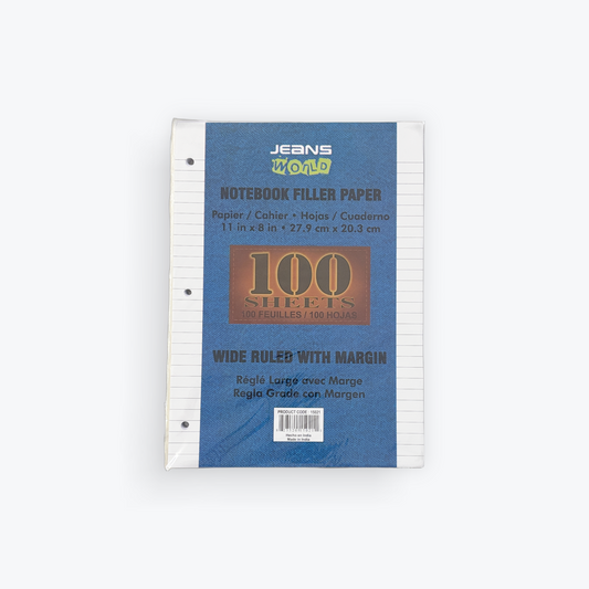 Notebook Filler Paper | 100 Sheets | Wide Ruled with Margin | White | 3-Hole Punched | Assorted Brands