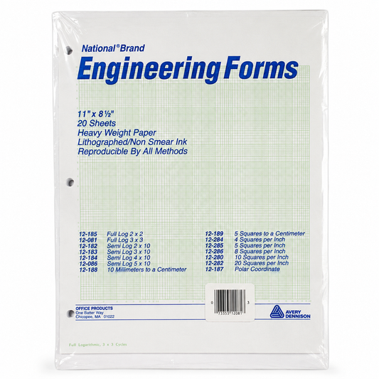 National® Engineering Forms 12-081 | Full Log 3 × 3 Cycles | 11" × 8½" | 20 Sheets | Heavy Weight Engineering Graph Paper