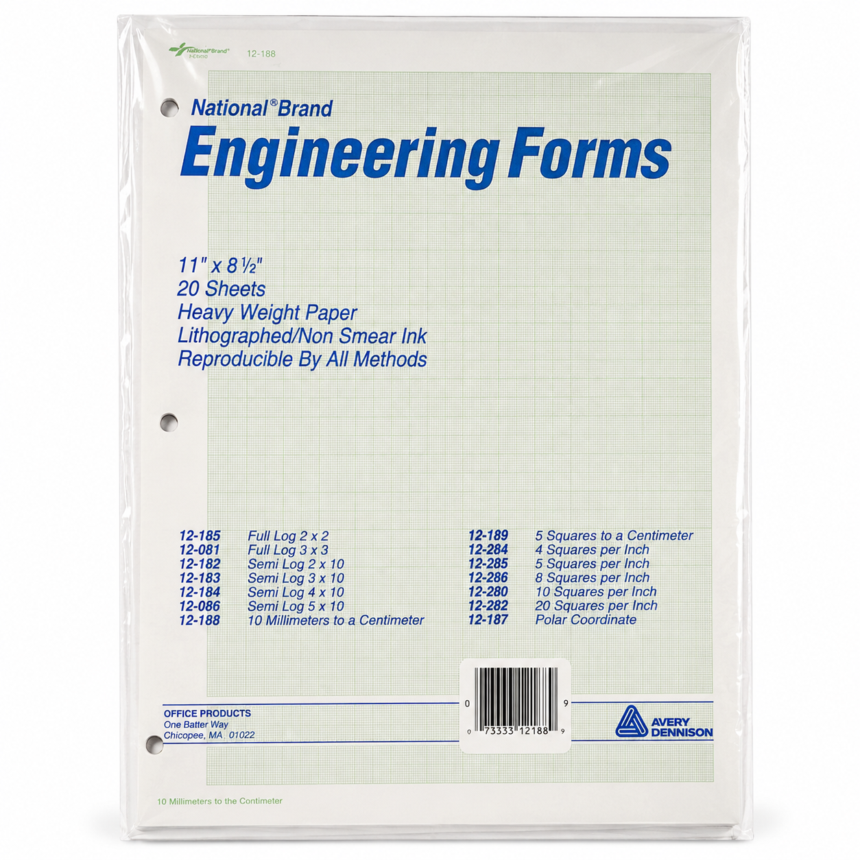 National® Engineering Forms 12-188 | 10 Millimeters to the Centimeter | 11" × 8½" | 20 Sheets | Engineering Graph Paper