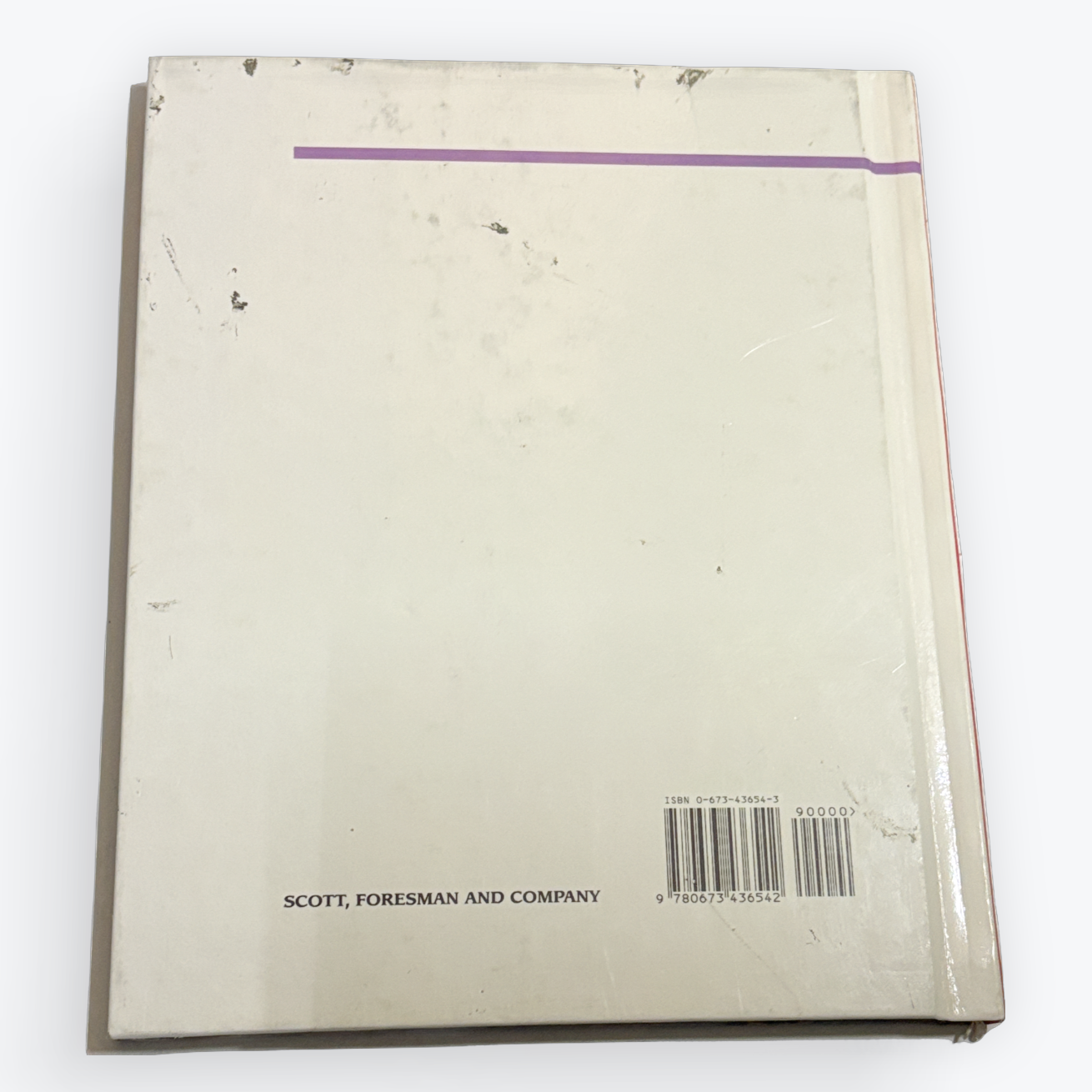 The back cover of a vintage hardcover book, showing a cream-colored cover with a thin purple horizontal line near the top and a barcode with the text 'SCOTTE, FORESMAN AND COMPANY' at the bottom.