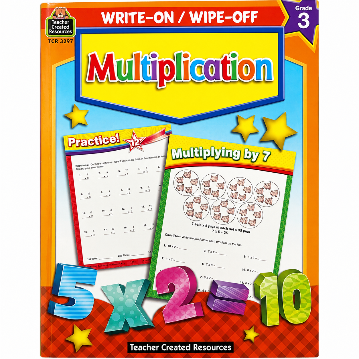 Write-On/Wipe-Off Multiplication Workbook Grade 3 | Reusable Dry-Erase Math Practice | Teacher Created Resources