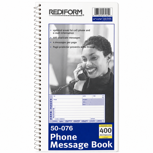 Phone Message Book | 400 Carbonless Duplicate Messages | 2-Part | Spiral Bound | Office Telephone Message Log