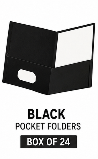 Black Two-Pocket Folders | Letter Size | Box of 24 | School, Office and Presentation File Folders