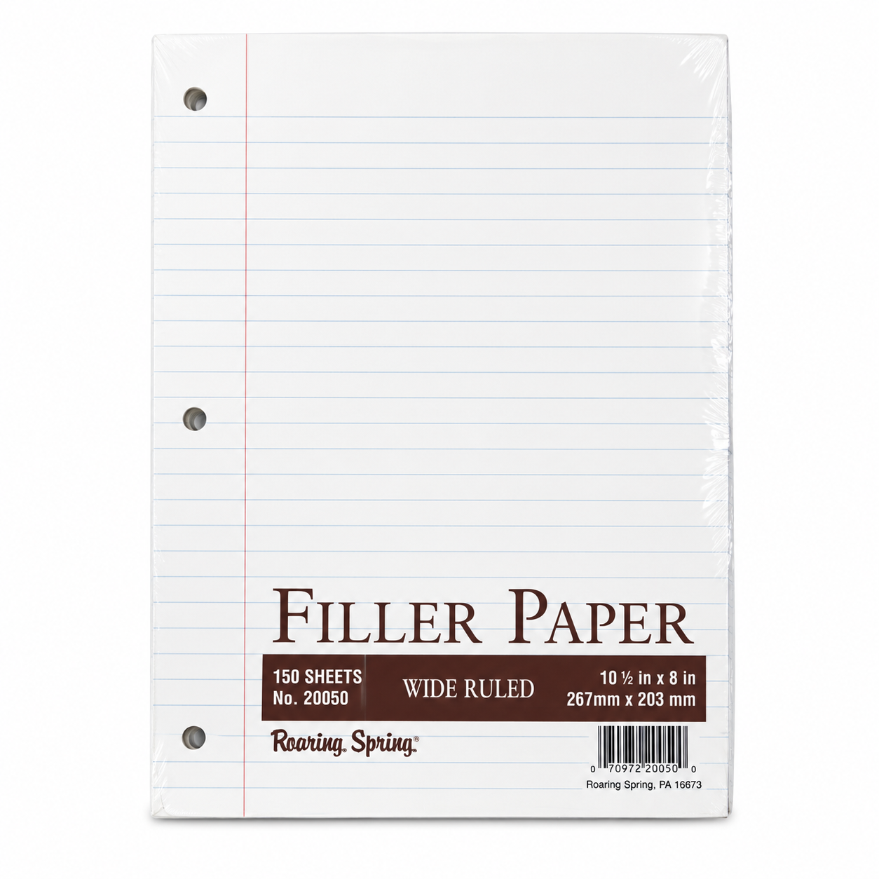 Roaring Spring® Wide Ruled Filler Paper | 150 Sheets | 10½" × 8" | 3-Hole Punched | Notebook Paper for School, Home & Office