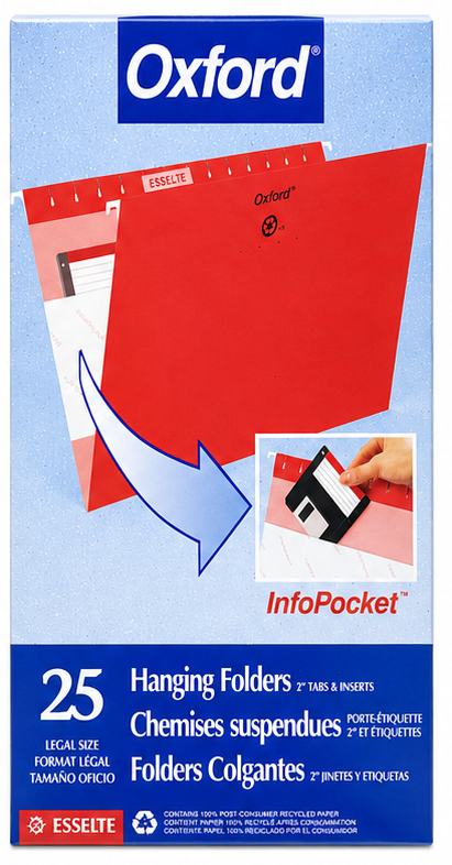 Esselte Oxford Hanging File Folders | Letter Size | Red | Box of 25 | Includes Tabs & Inserts | Filing Cabinet Organization