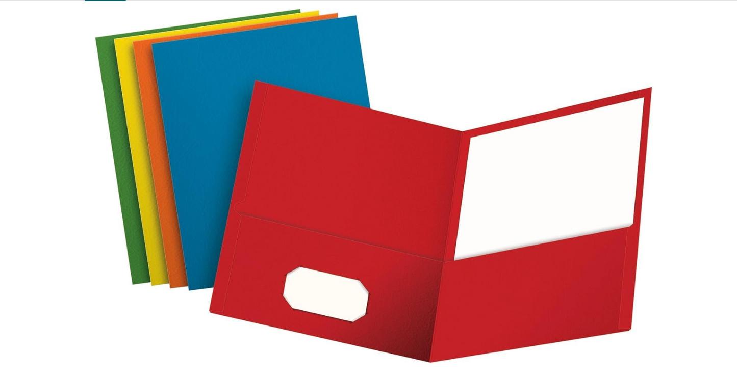 A set of colorful file folders on a plain white background, with a red folder in front and blue, green, and yellow folders behind it.