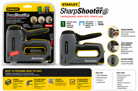 Stanley SharpShooter® Plus TR250 Heavy-Duty Staple Gun | Aluminum Stapler | Uses TRA700 Staples & 5/8" Brad Nails